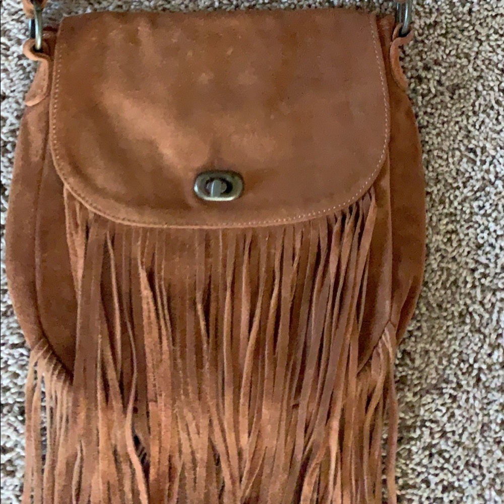 Suede fringe shoulder/crossbody bag